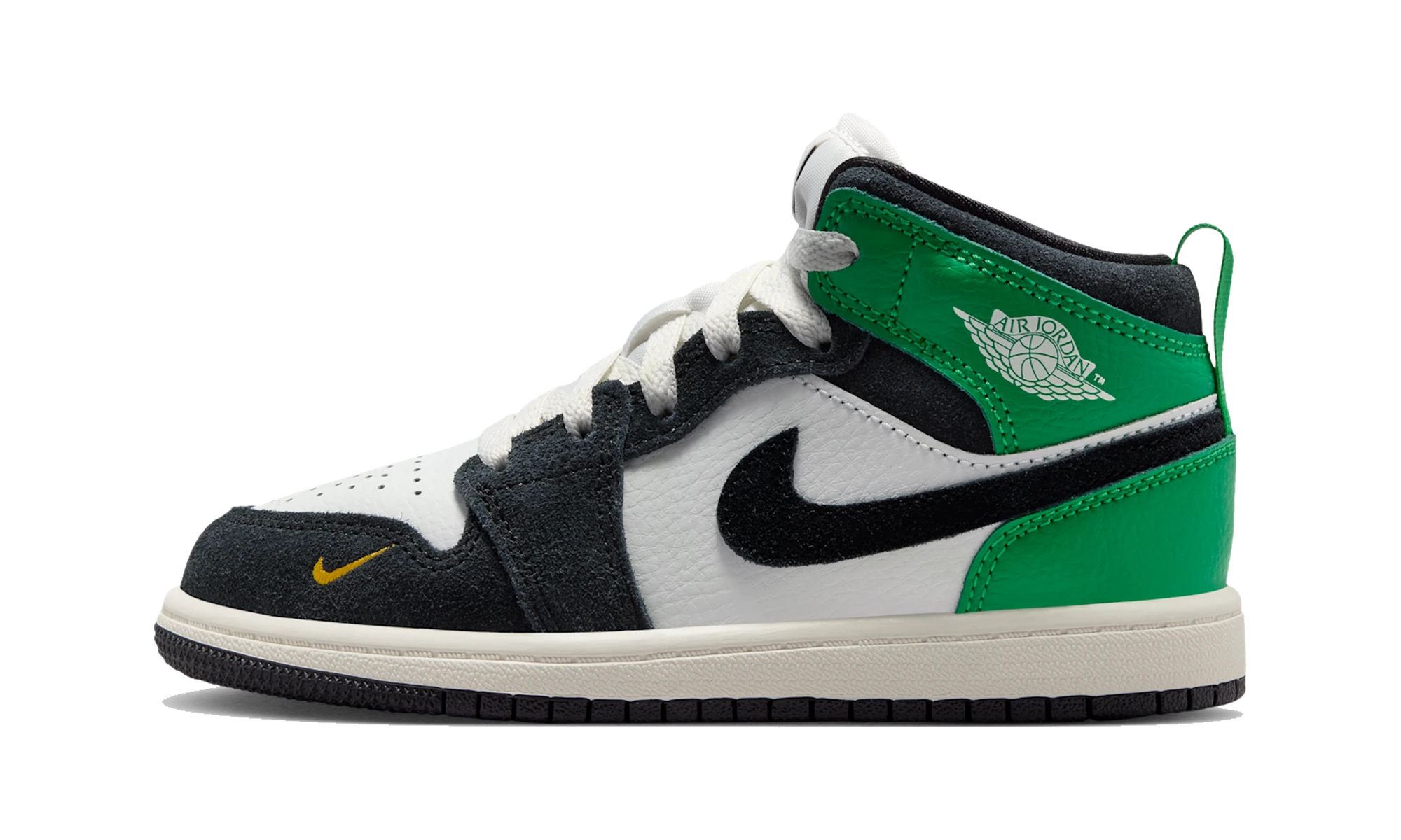 Air Jordan 1 Mid Summit White/Lucky Green/University Gold/Black