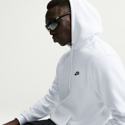 Nike Club Men's Pullover Fleece Hoodie White/White/Black