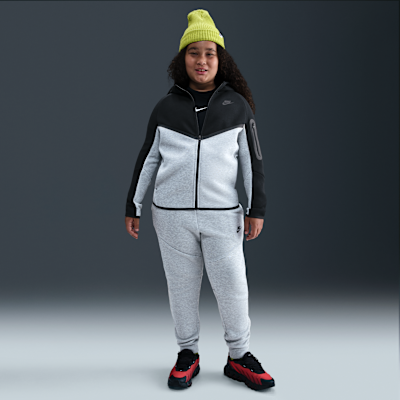 Nike Sportswear Tech Fleece Older Kids' Full-Zip Hoodie (Extended Size) Dark Grey Heather/Black/Black/Black