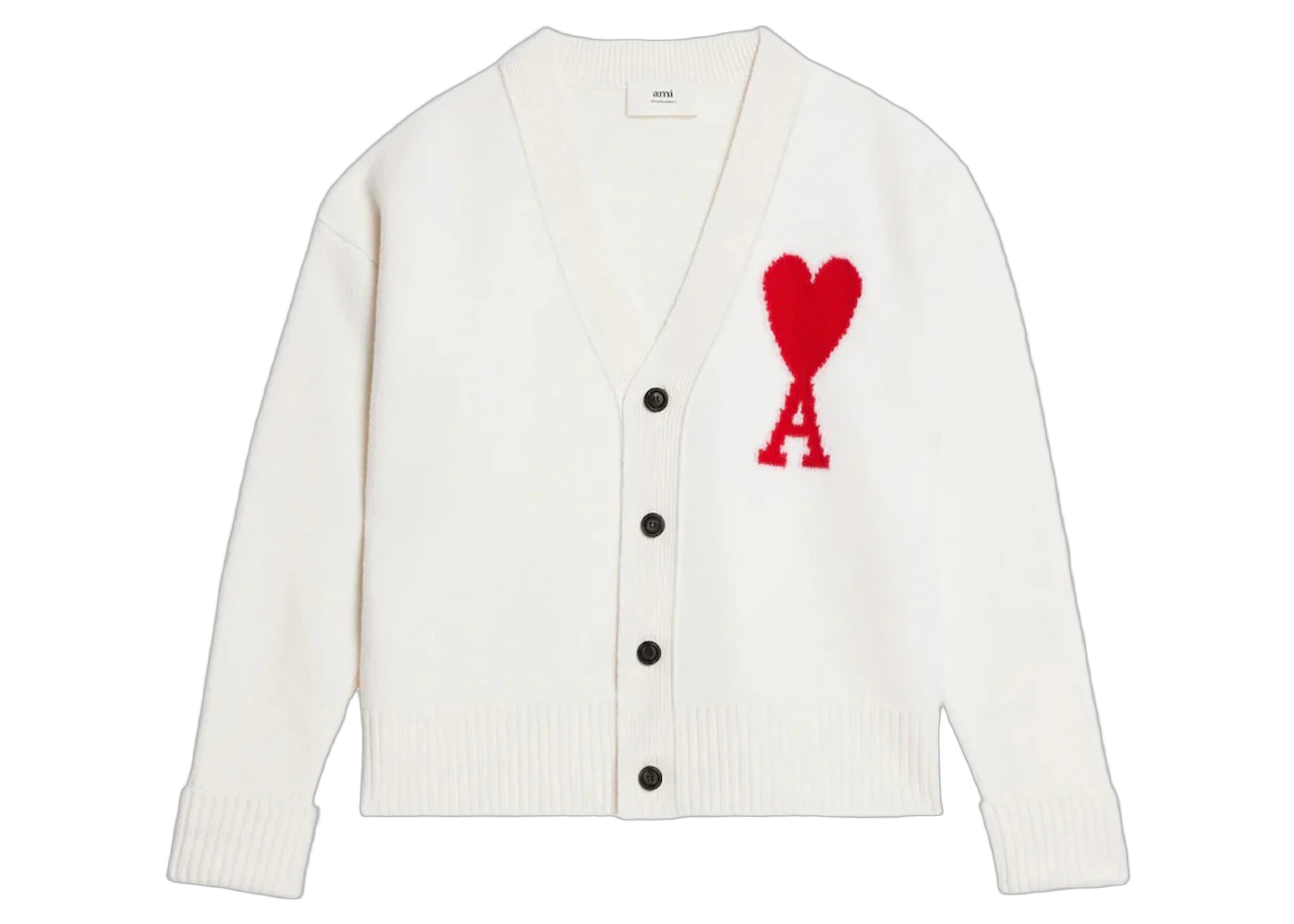 Ami Paris ADC Cardigan Off White/Red, Off White/Red (BFUKC002.018)