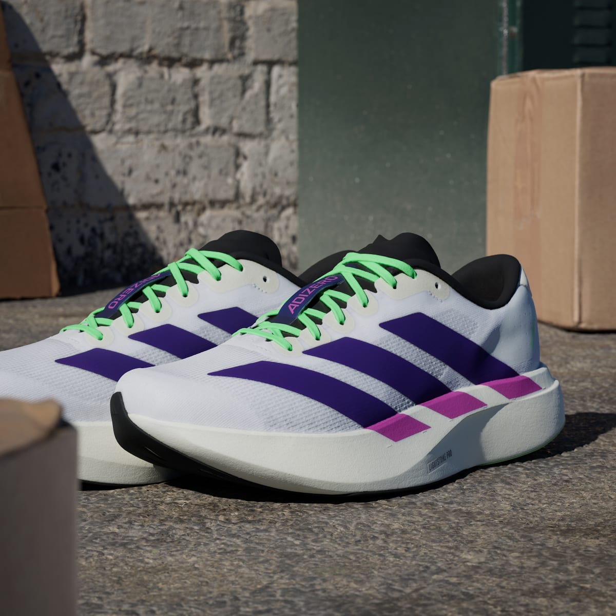 Adidas Adizero Evo SL White Purple Lime Burst