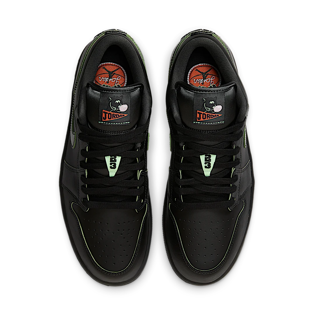 Air Jordan 1 Low SE Black Cat Mascot, Black/Vapor Green (HM3690-001)