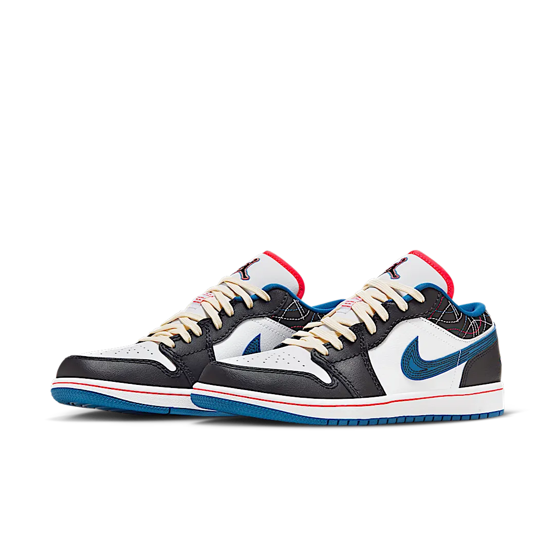 Air Jordan 1 Low SE Industrial Blue Sashiko, White/Industrial Blue/White/Black/Siren Red/Muslin (FV3622-141)