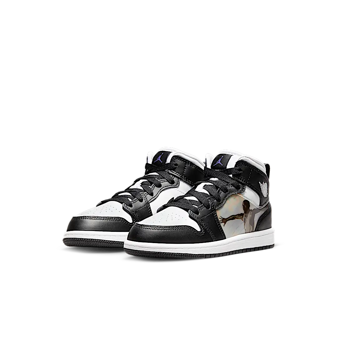 Air Jordan 1 Mid Hologram (PS), Black/New Emerald/University Red/Dark Concord (DR9496-001)