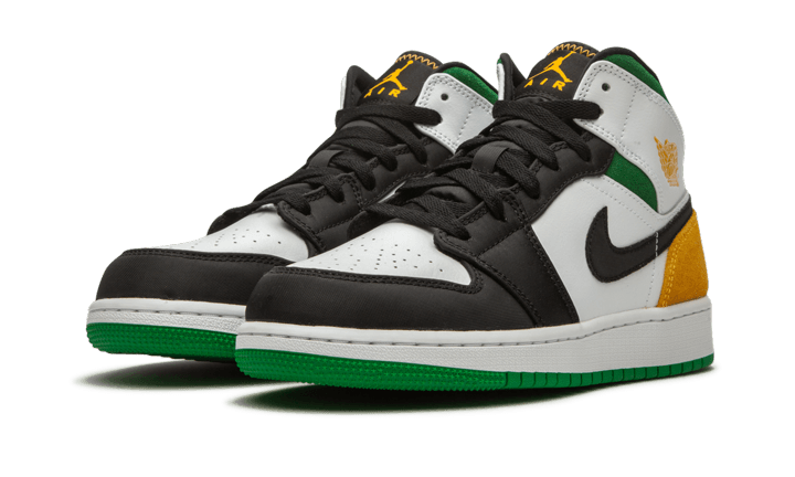 Air Jordan 1 Mid Oakland, White/Laser Orange-Black-Lucky Green (852542-101 / BQ6931-101)