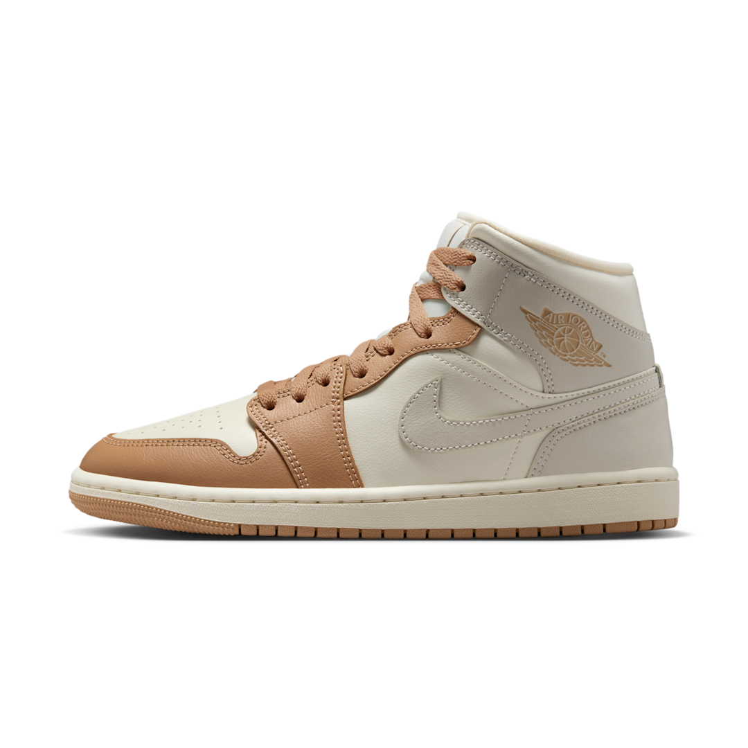 Air Jordan 1 Mid Tan Toe, Pale Ivory/Hemp/Sail/Light Orewood Brown (BQ6472-118)