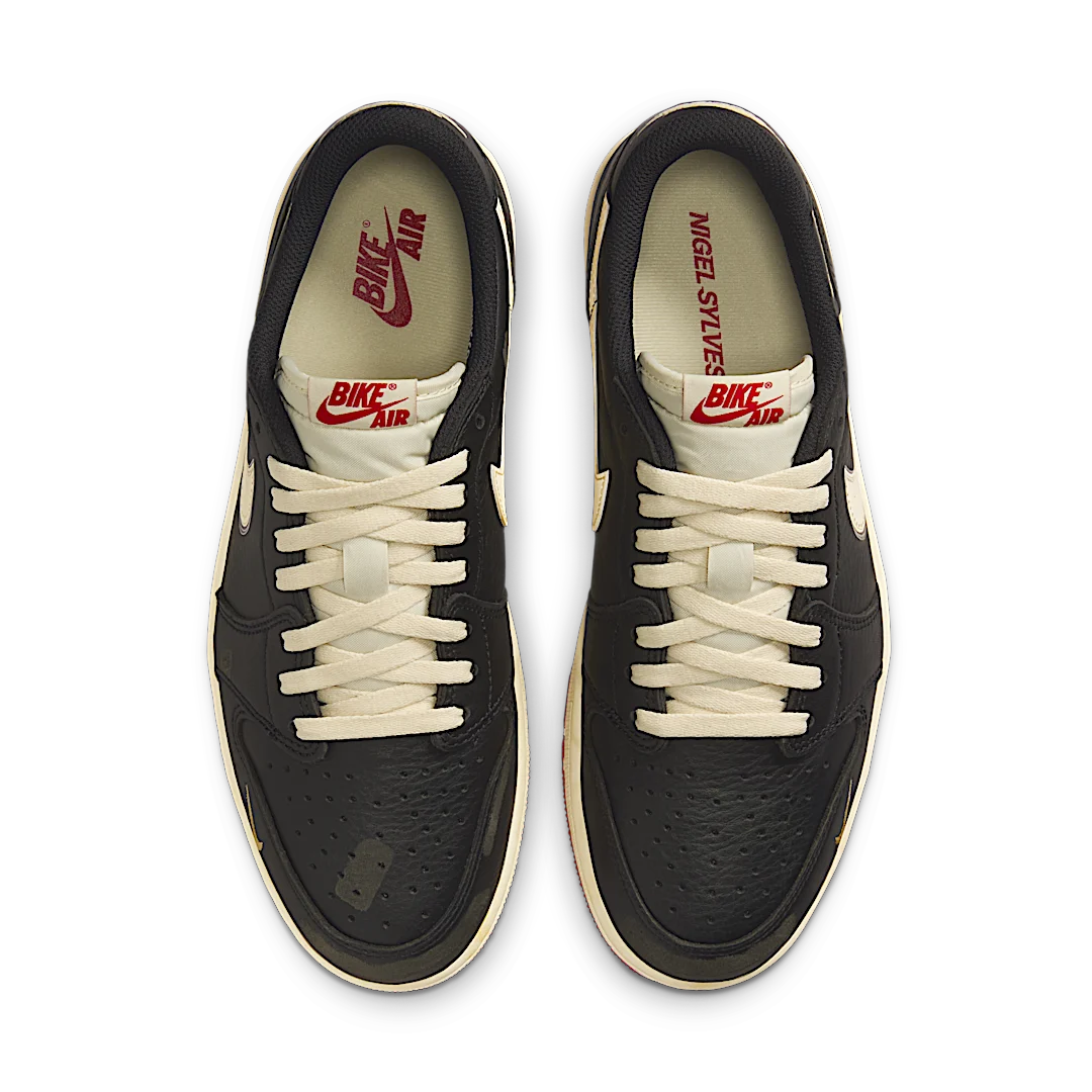 Air Jordan 1 Retro Low OG Nigel Sylvester Better With Time, Black/Muslin/Varsity Red (IB8958-001)