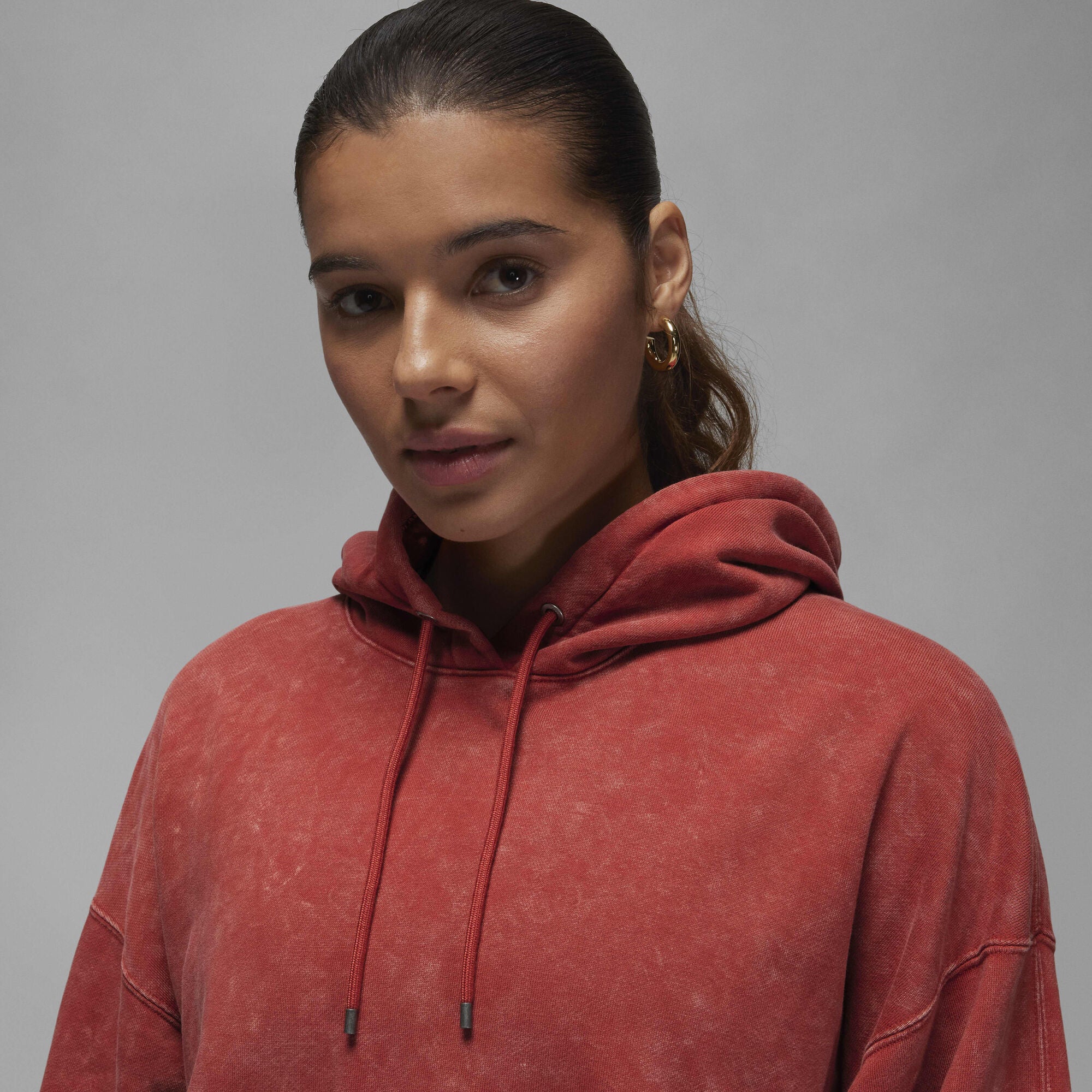 Air Jordan Flight Fleece Satin-Lined Washed Hoodie Dune Red