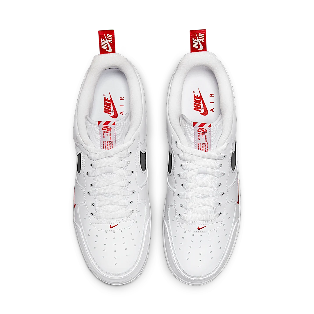Nike Air Force 1 Low Cut Out Swoosh White University Red Metallic Silver, White/University Red/Reflective Silver (DO6709-100)