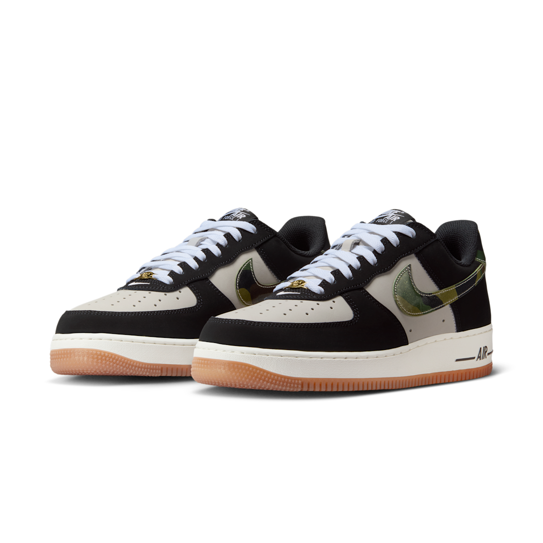 Nike Air Force 1 Low '07 LV8 Black Patent Camo Swoosh, White/Black/Gum Medium Brown/Summit White (HQ1967-100)