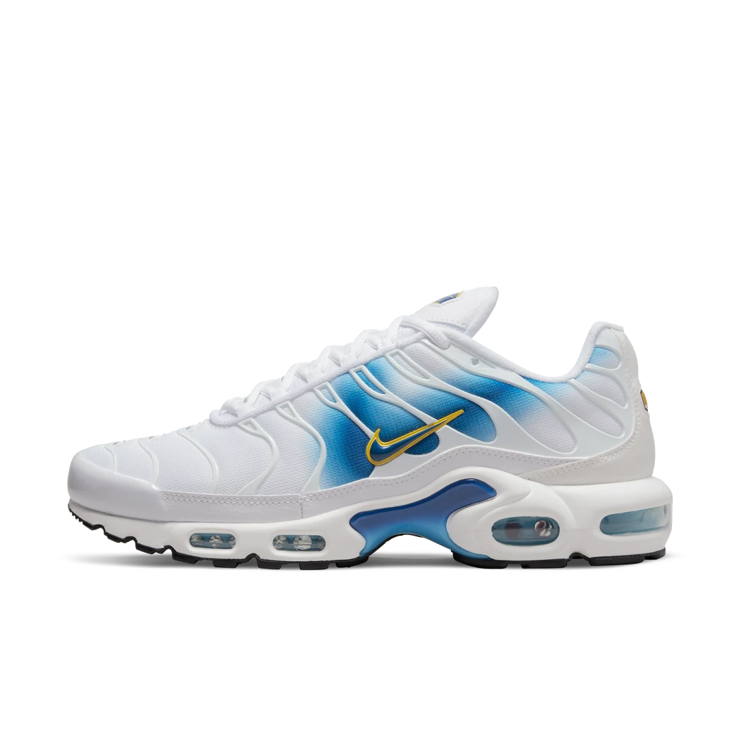 Nike Air Max Plus Spray Paint Swoosh White Blue, White/Blue/Yellow (DX8962-100)