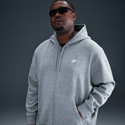 Nike Club Fleece FZ Hoodie Dark Grey Heather/Light Smoke Grey/White