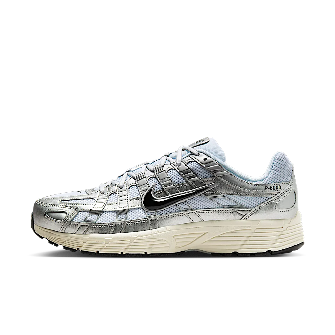 Nike P-6000 White Metallic Silver Flat Silver Black, White/Metallic Silver/Flat Silver/Black (CD6404-105)