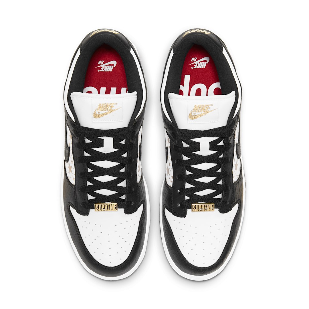 Nike SB Dunk Low Supreme Stars Black (2021), White/Metallic Gold/Black (DH3228-102)