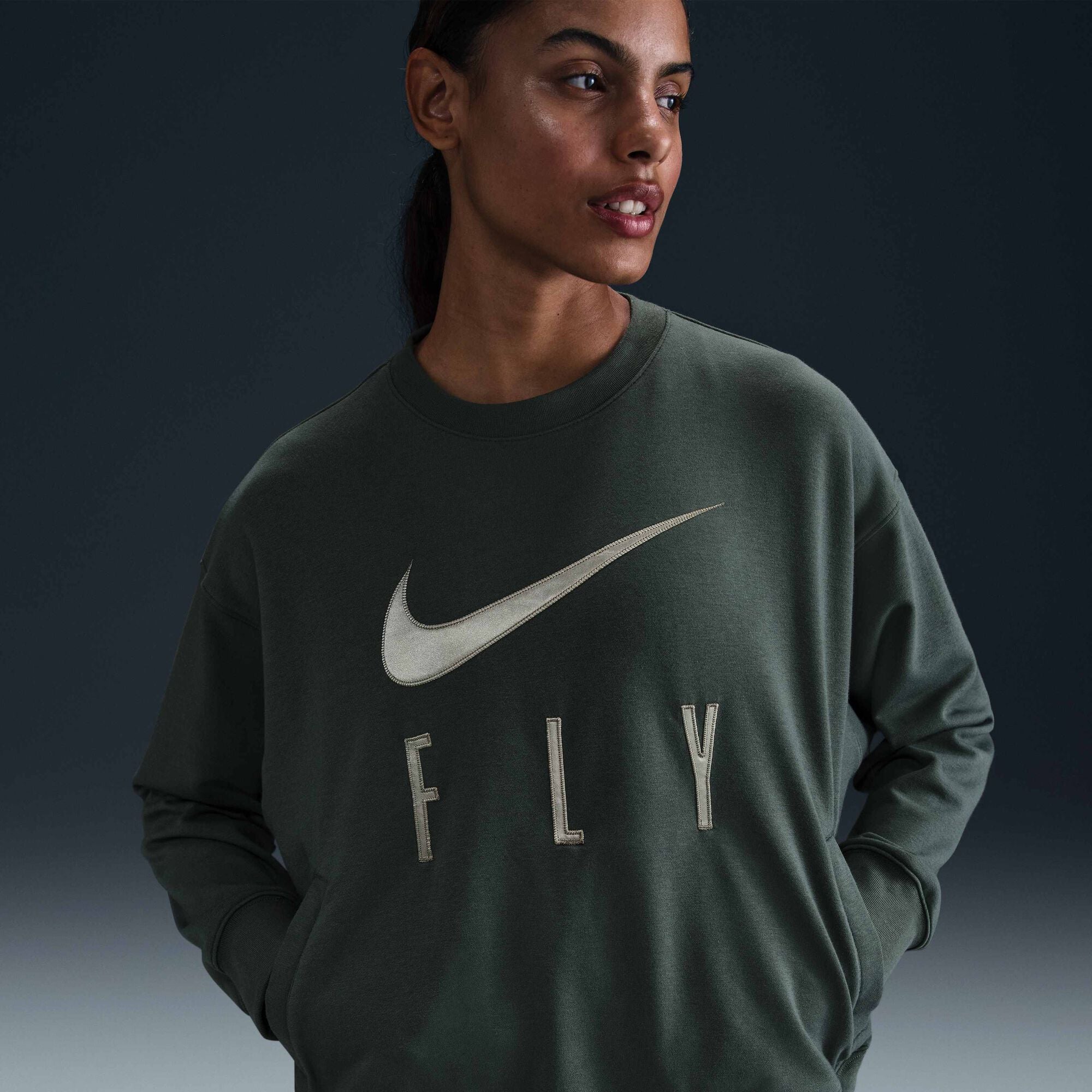 Nike Swoosh Fly Dri-FIT French Terry Crew-Neck Basketball Sweatshirt Vintage Green/Jade Horizon/White - Sneak