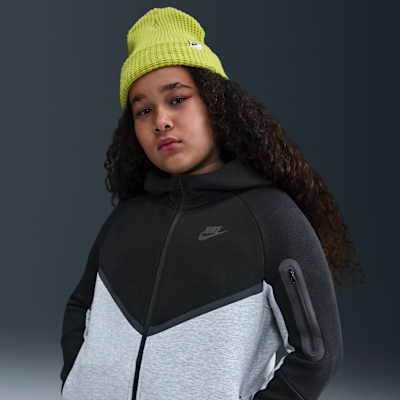 Nike Sportswear Tech Fleece Older Kids' Full-Zip Hoodie (Extended Size) Dark Grey Heather/Black/Black/Black