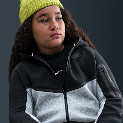Nike Sportswear Tech Fleece Older Kids' Full-Zip Hoodie (Extended Size) Dark Grey Heather/Black/Black/Black