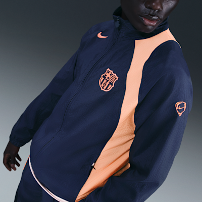 F.C. Barcelona Men's Nike Football Total 90 Football Tracksuit Jacket Midnight Navy/Bright Mango/Bright Mango - Sneak