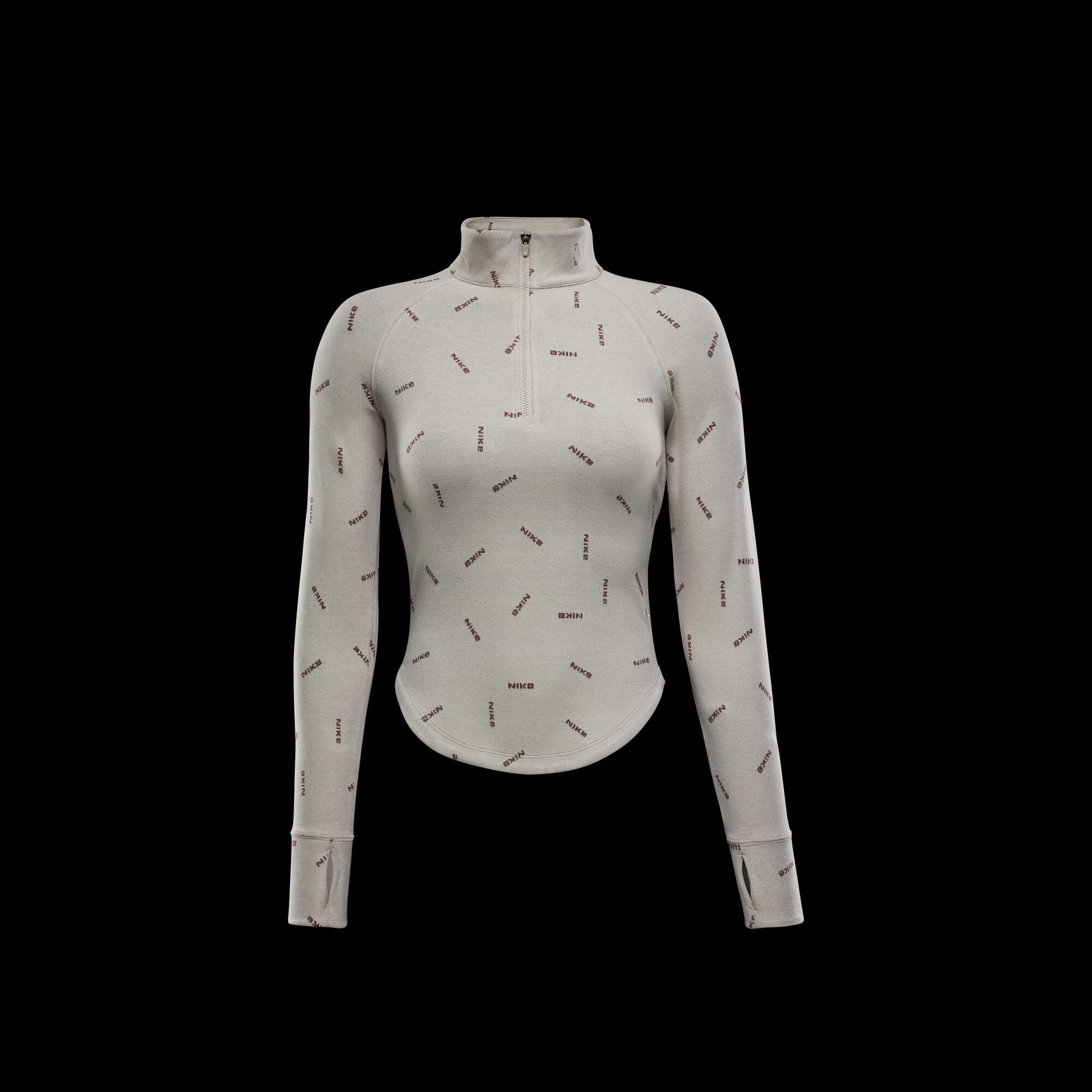 Nike Sportswear Collection Slim 1/2-Zip Long-Sleeve Logo Top Light Orewood Brown/Red Sepia/Light ...