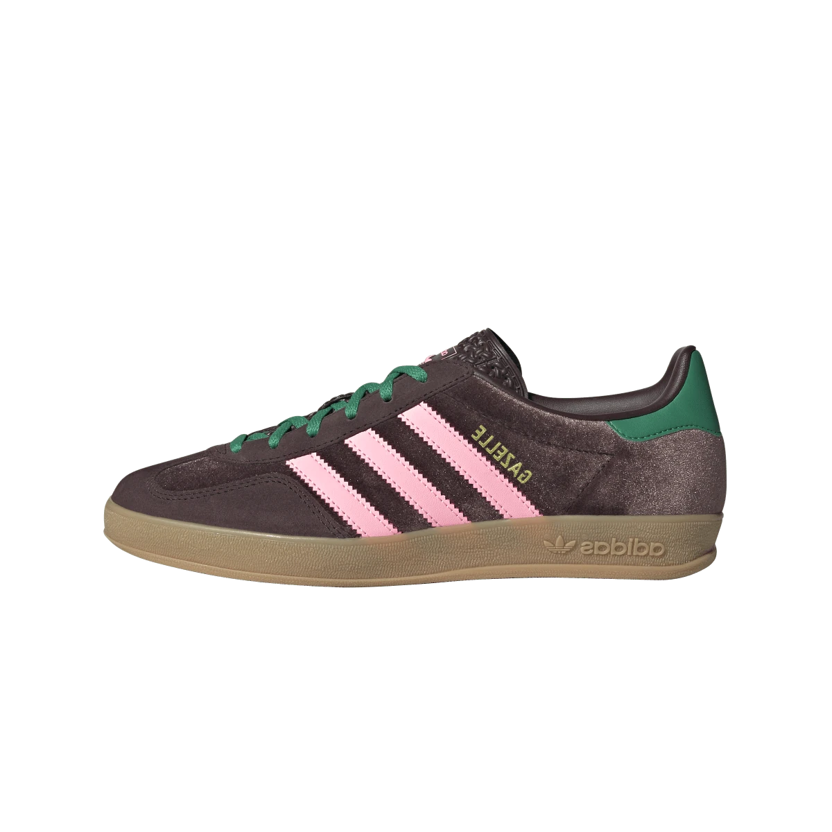 Adidas Gazelle Indoor Dark Brown Pink Green Velvet, Dark Brown/Glow Pink/Court Green (JI2714)