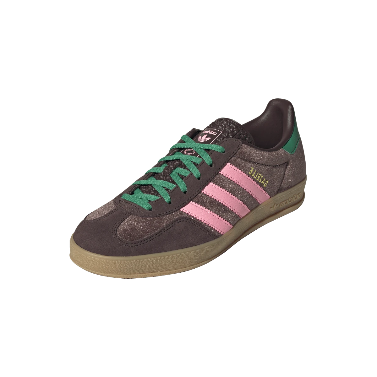Adidas Gazelle Indoor Dark Brown Pink Green Velvet, Dark Brown/Glow Pink/Court Green (JI2714)