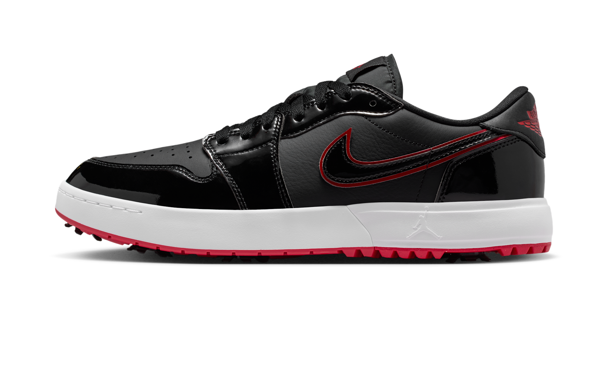 Air Jordan 1 Low Golf Spiked Bred Black Patent