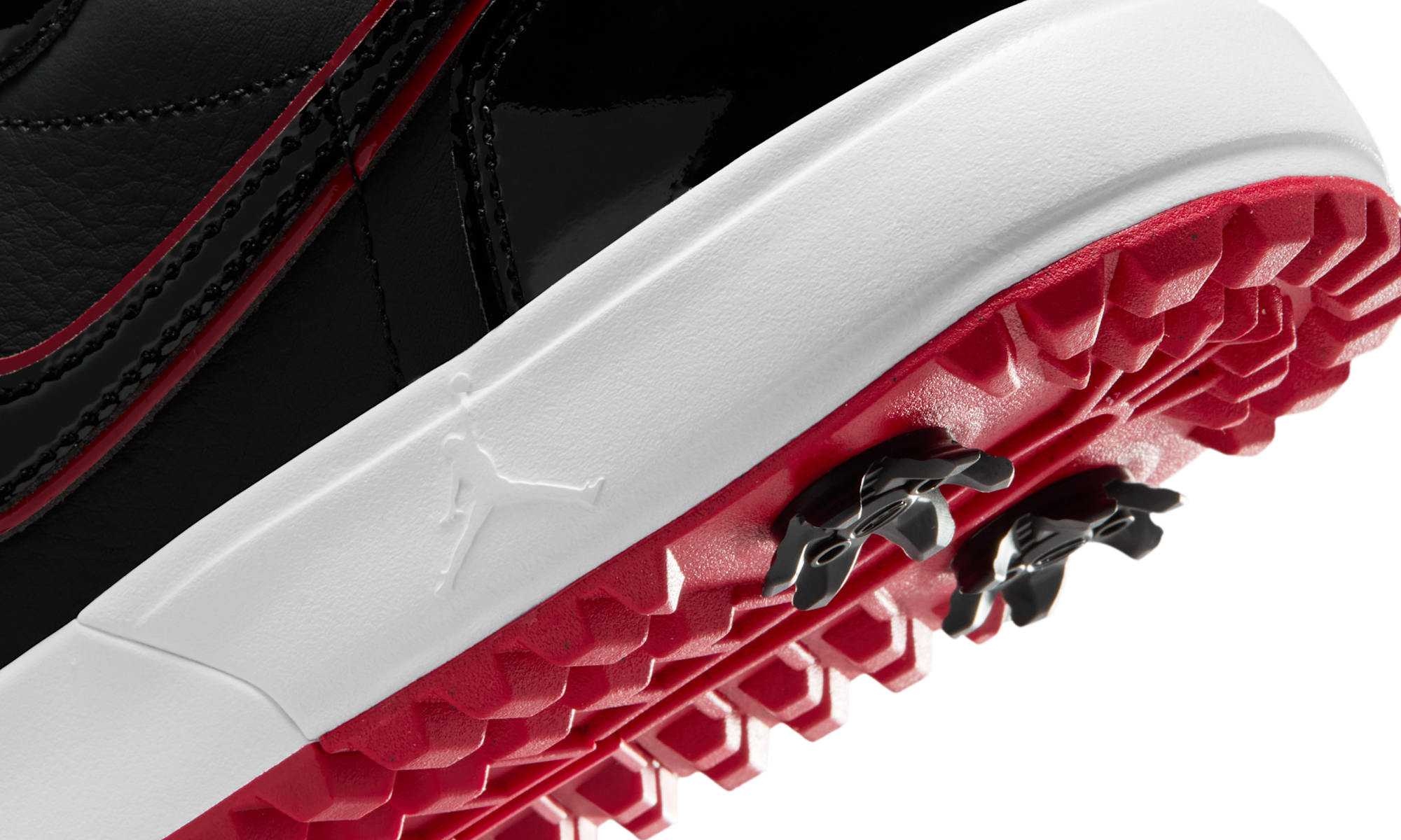 Air Jordan 1 Low Golf Spiked Bred Black Patent