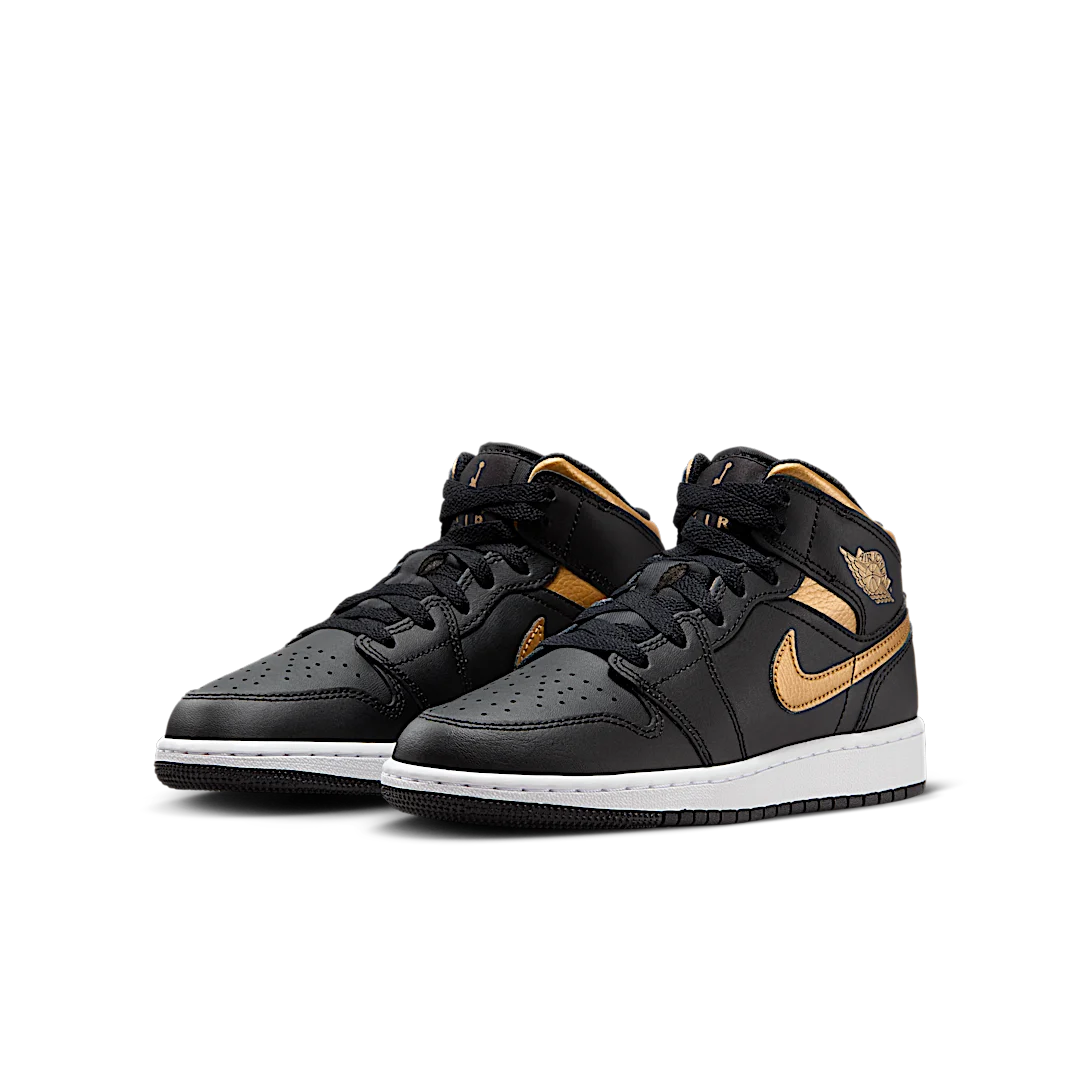 Air Jordan 1 Mid Black Metallic Gold Swoosh