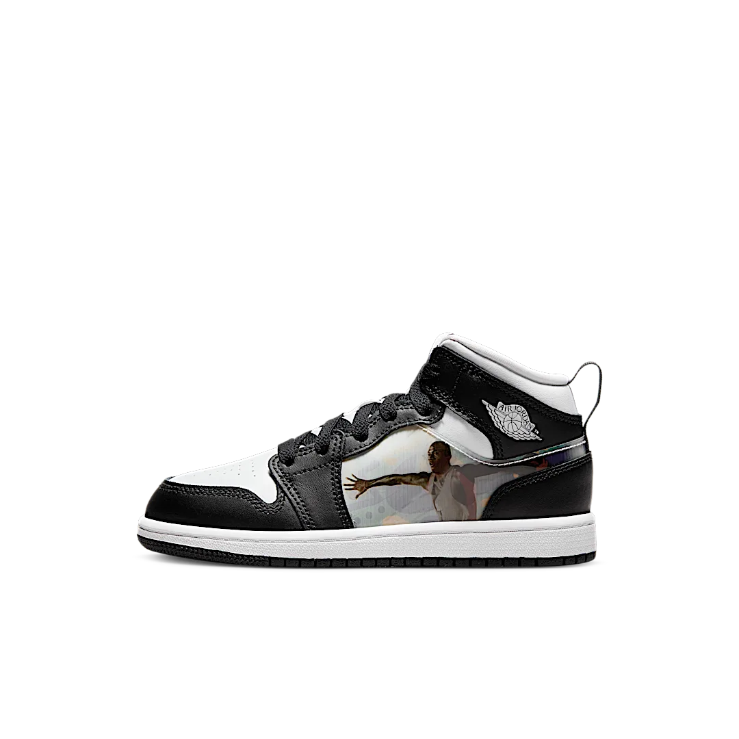 Air Jordan 1 Mid Hologram (PS), Black/New Emerald/University Red/Dark Concord (DR9496-001)