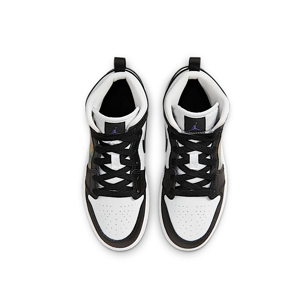 Air Jordan 1 Mid Hologram (PS), Black/New Emerald/University Red/Dark Concord (DR9496-001)