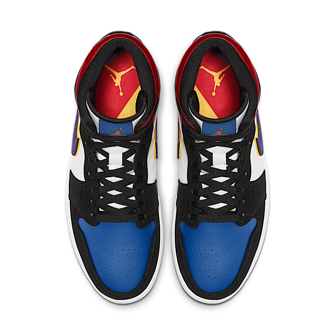 Air Jordan 1 Mid Lakers Top 3, Black/Field Purple-White-Gym Red-Rush Blue-Amarillo (852542-005 / BQ6931-005)