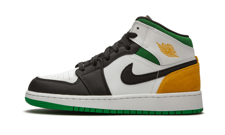 Air Jordan 1 Mid Oakland, White/Laser Orange-Black-Lucky Green (852542-101 / BQ6931-101)