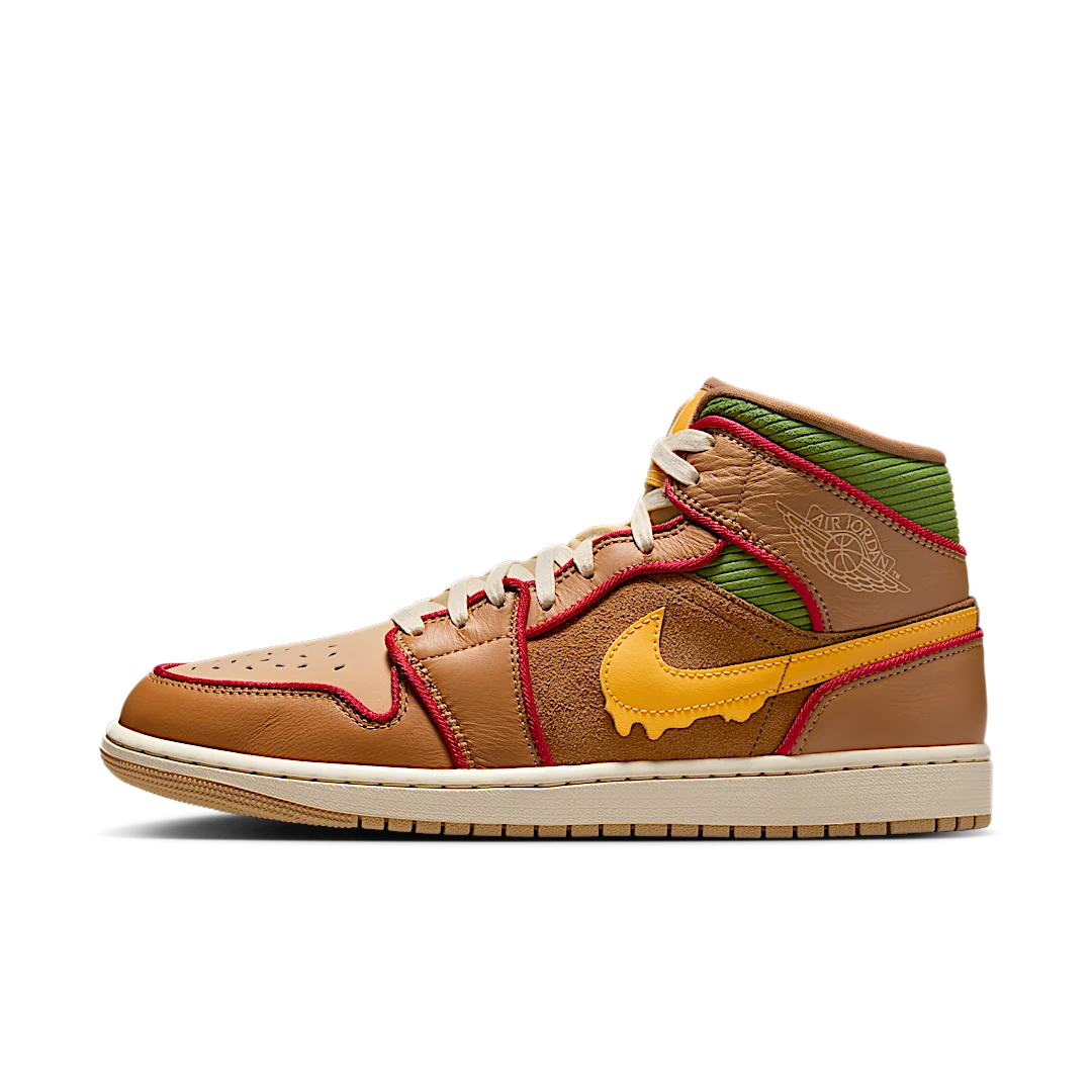 Air Jordan 1 Mid SE Cheeseburger, Flax/Sesame/Coconut Milk/University Gold (IB7403-224)