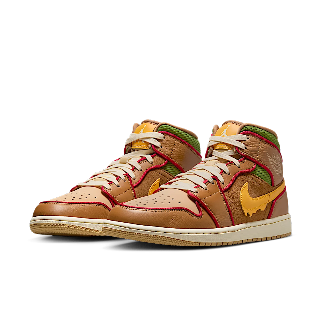 Air Jordan 1 Mid SE Cheeseburger, Flax/Sesame/Coconut Milk/University Gold (IB7403-224)