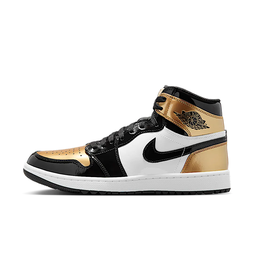 Air Jordan 1 Retro High Golf Patent Gold Toe, Black/Metallic Gold/White (DQ0660-002)