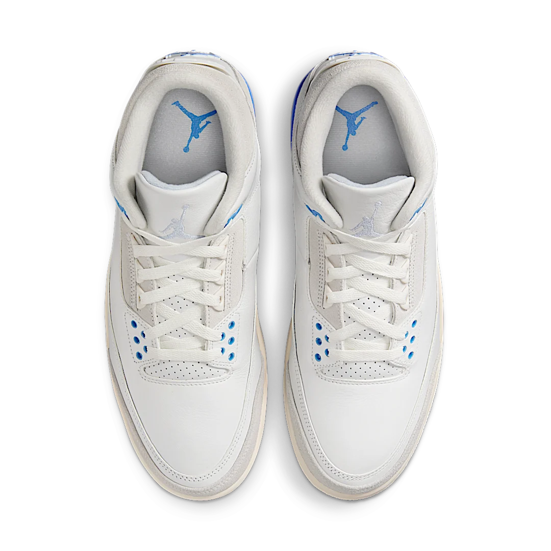 Air Jordan 3 Retro Lucky Shorts, Summit White/Hydrogen Blue-Legend Blue-Photon Dust-Pure Platinum-Sail (CT8532-101 / DM0967-101)