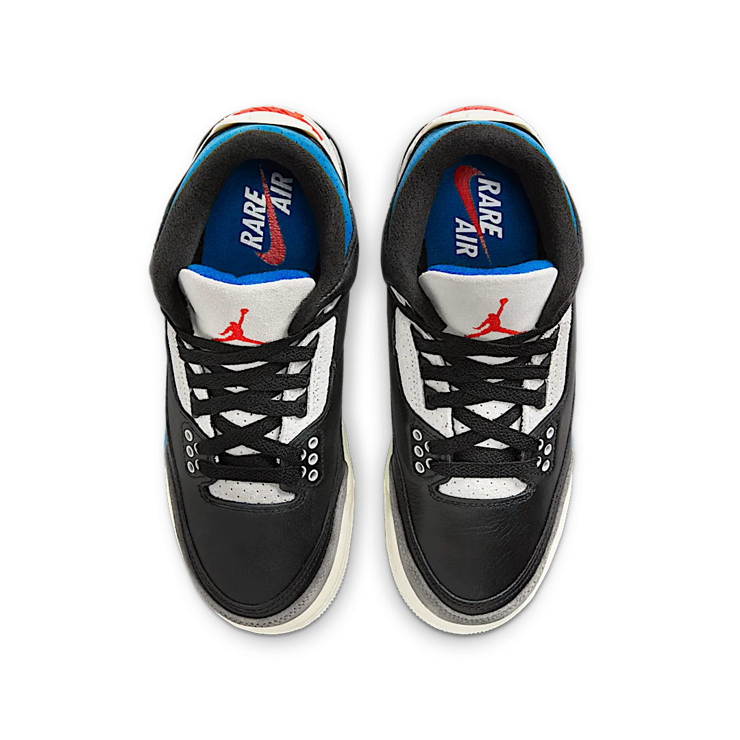 Air Jordan 3 Retro OG Rare Air, Black/Chile Red/Neutral Grey/Military Blue/Coconut Milk (IB8968-004)