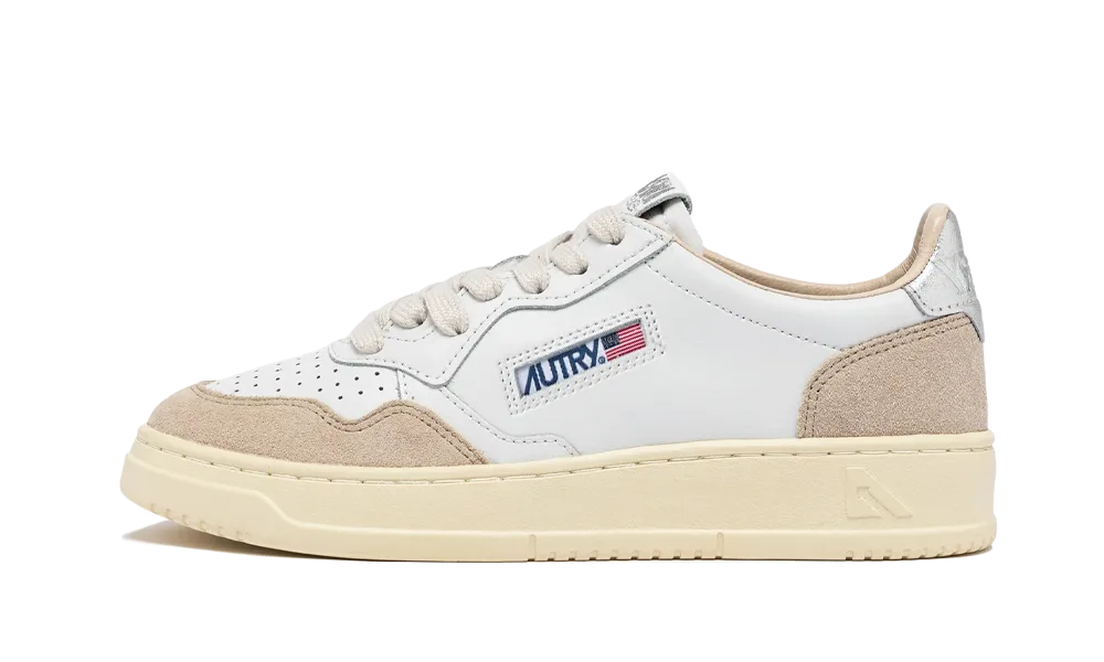 Autry Medalist Leather Low White Silver Beige