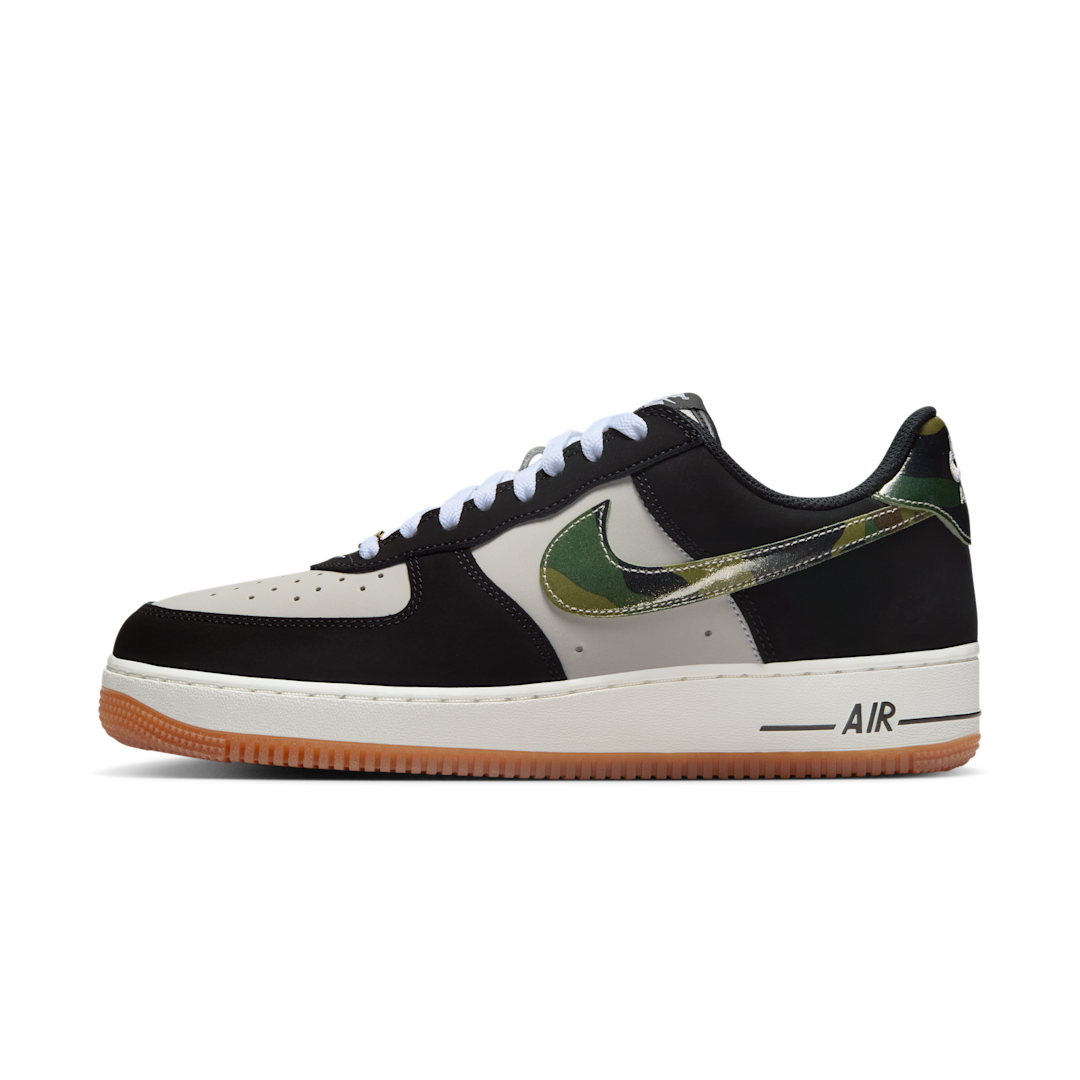 Nike Air Force 1 Low '07 LV8 Black Patent Camo Swoosh, White/Black/Gum Medium Brown/Summit White (HQ1967-100)