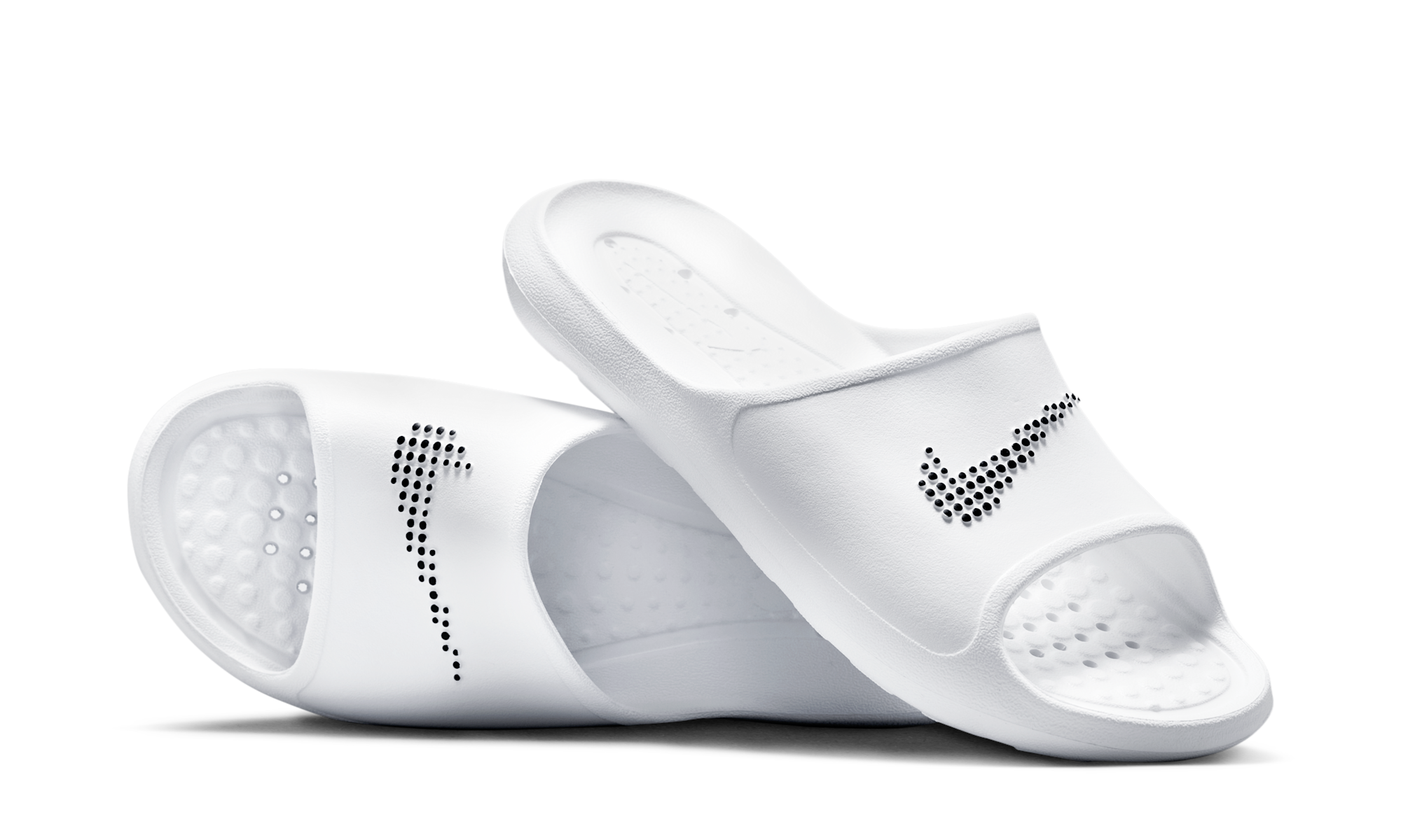 Nike Victori One Shower Slide White Polka Dot Swoosh