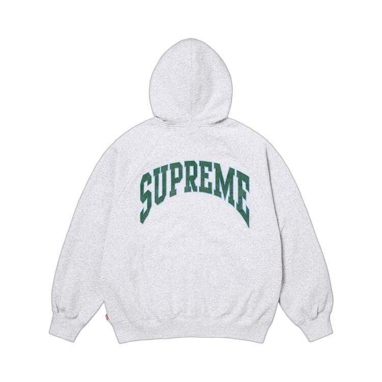 Supreme Cracked Raglan Zip Up Hooded Sweatshirt Ash Grey