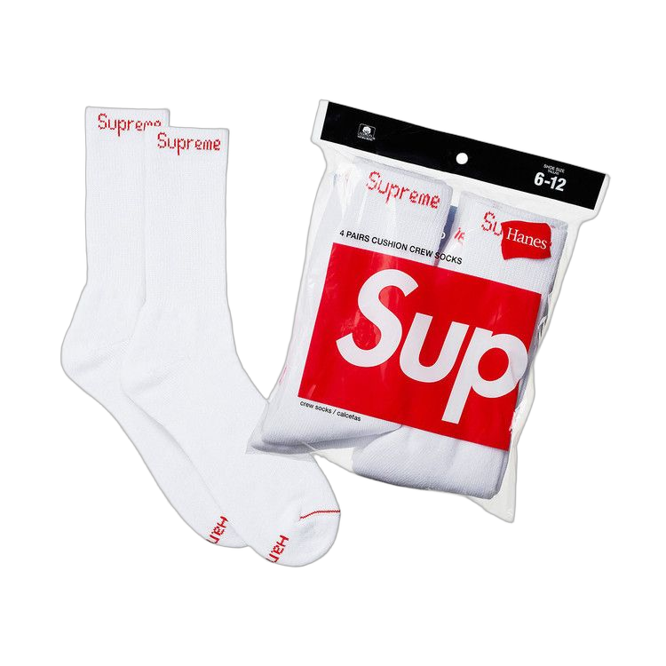 Supreme x Hanes Crew Socks (4 Pack) White