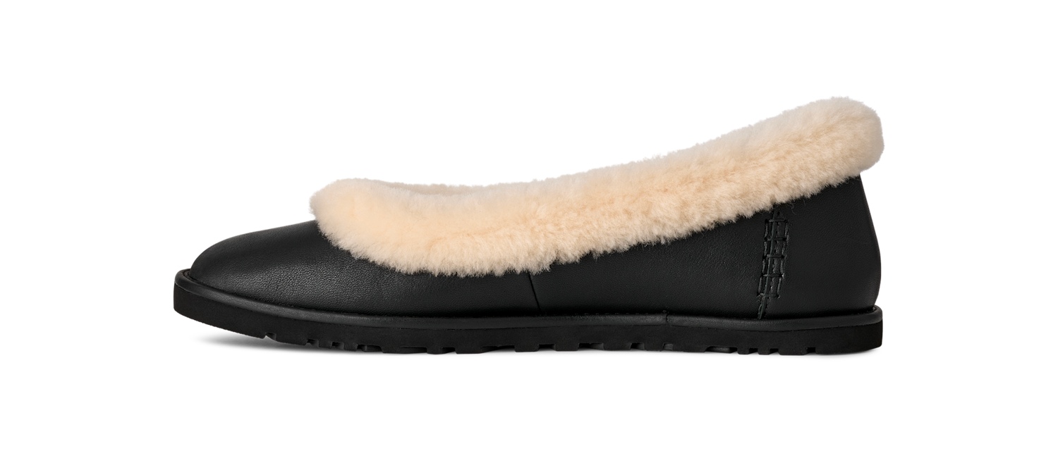 UGG Zora Leather Ballet Flat Black, Black (1178450-BLK)