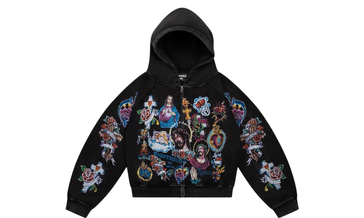 We Are Righteous Risen King Black Cropped Zip-Up Hoodie