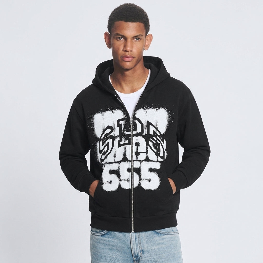 Sp5der SP555 Zip Hoodie Black