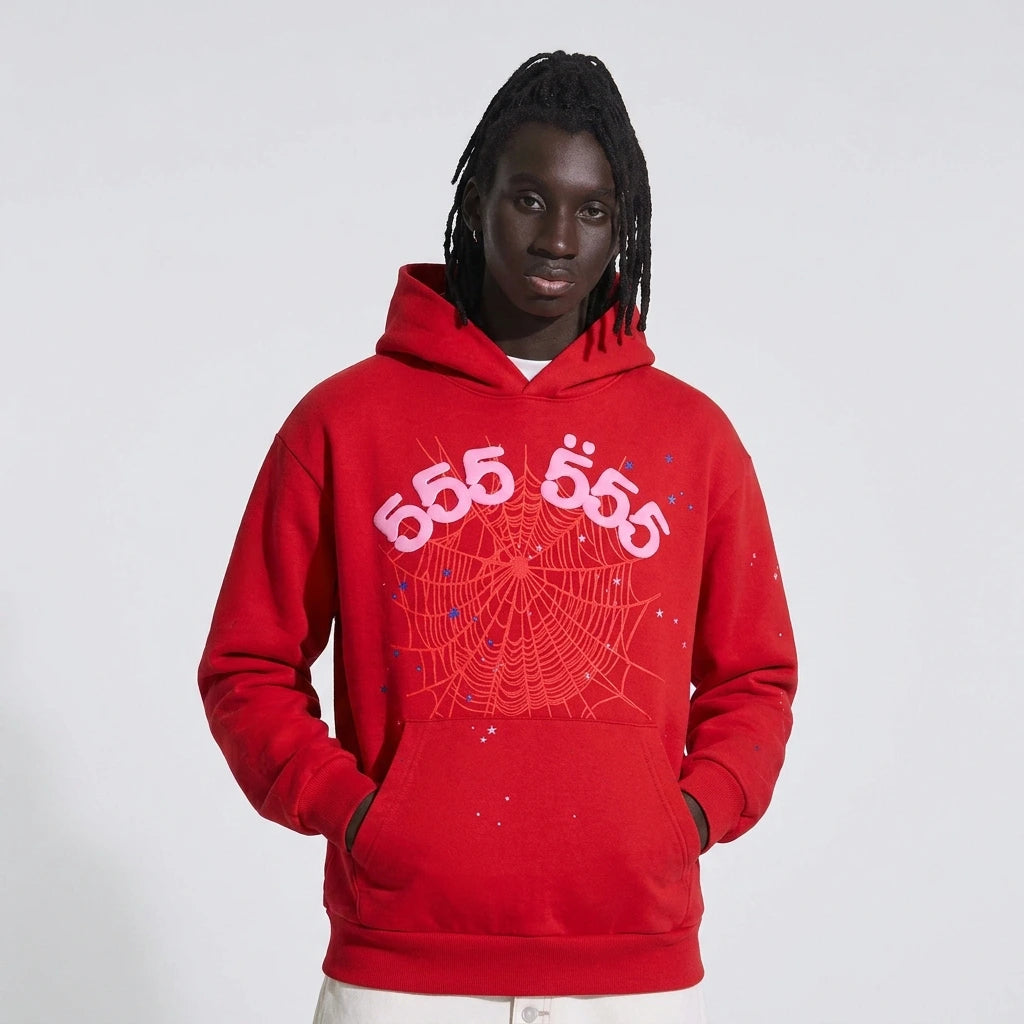 Sp5der Worldwide Red Angel Number 555 Hoodie Red